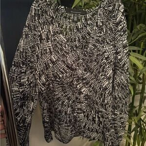 White House Black Market Abstract Black and White Blouse